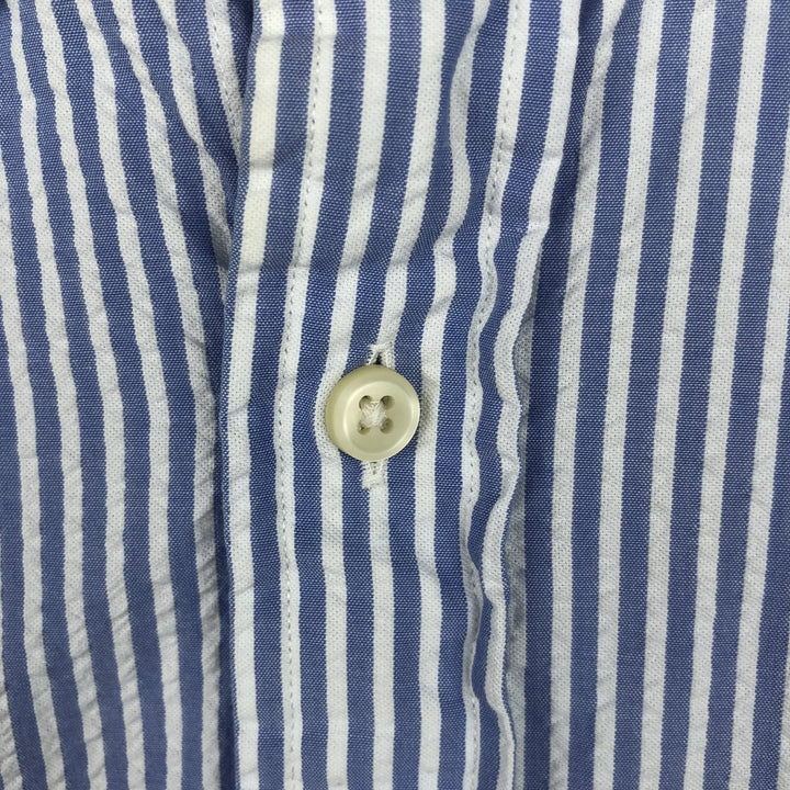 Ralph Lauren Seersucker Short Sleeve Button-Down Striped Shirt, Men's Size L cotton Blue type light blue Vintage Second Hand
