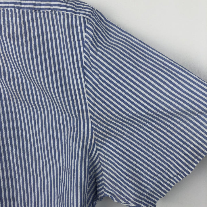 Ralph Lauren Seersucker Short Sleeve Button-Down Striped Shirt, Men's Size L cotton Blue type light blue Vintage Second Hand