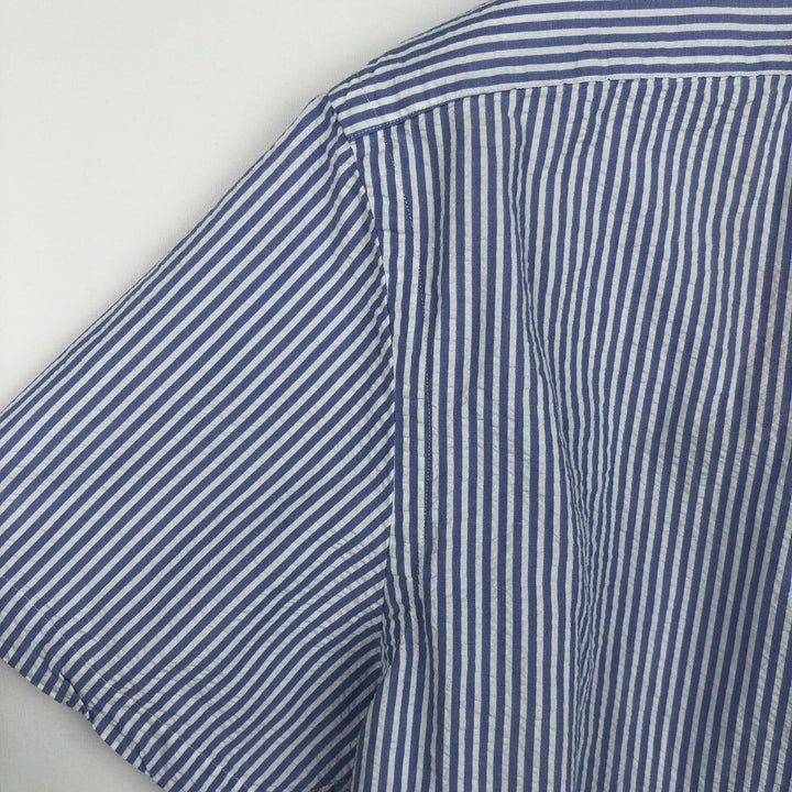 Ralph Lauren Seersucker Short Sleeve Button-Down Striped Shirt, Men's Size L cotton Blue type light blue Vintage Second Hand