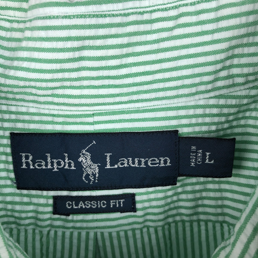 Ralph Lauren CLASSIC FIT Classic Fit Seersucker Short Sleeve Button Down Striped Shirt Men's L cotton green type Vintage Second Hand