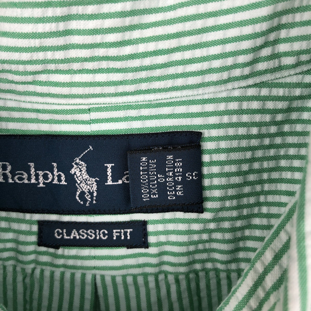 Ralph Lauren CLASSIC FIT Classic Fit Seersucker Short Sleeve Button Down Striped Shirt Men's L cotton green type Vintage Second Hand