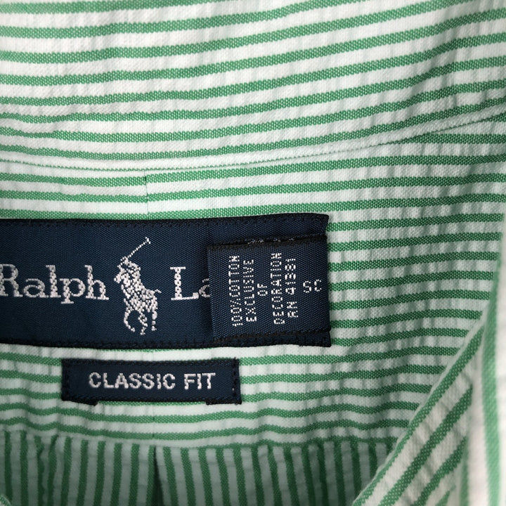 Ralph Lauren CLASSIC FIT Classic Fit Seersucker Short Sleeve Button Down Striped Shirt Men's L cotton green type Vintage Second Hand