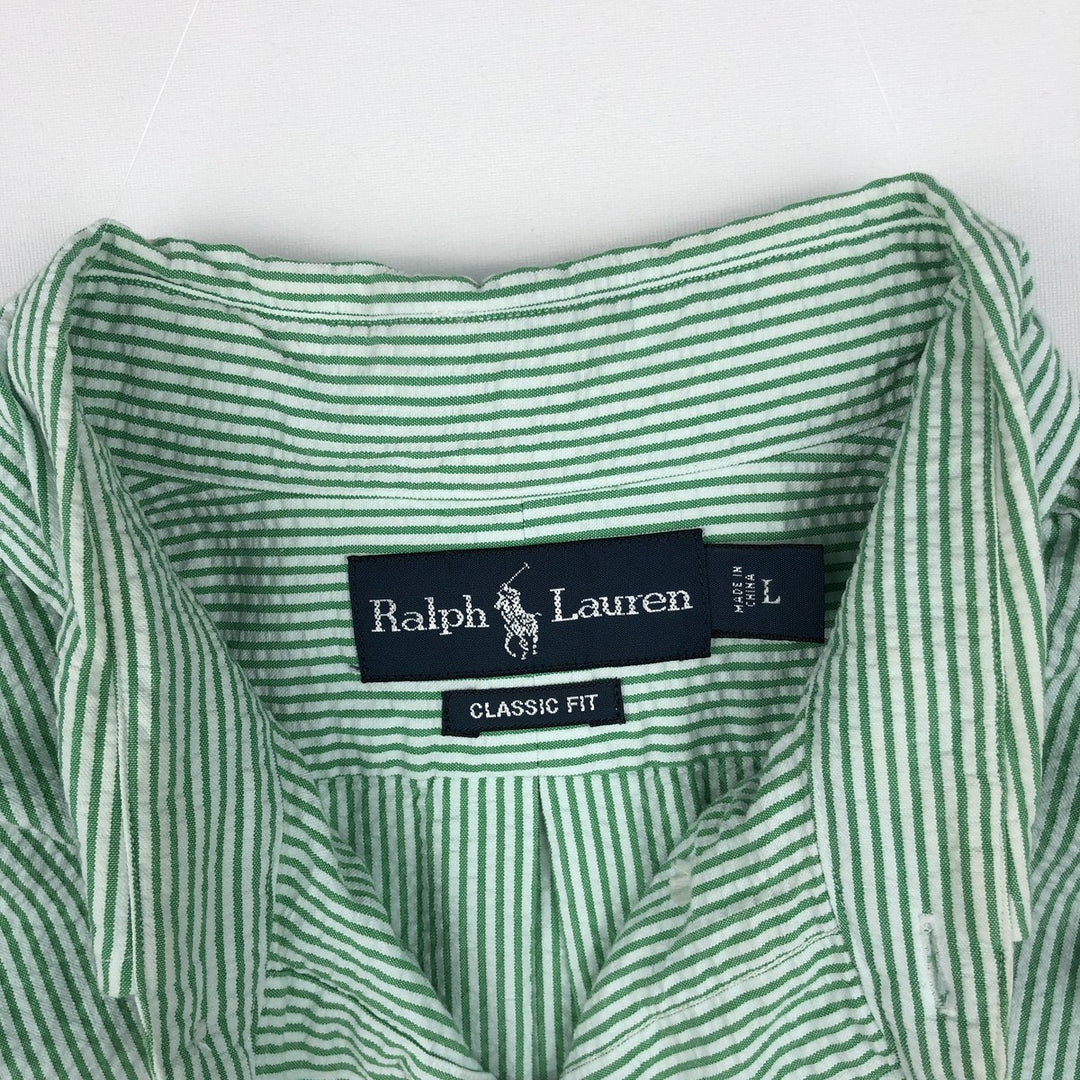 Ralph Lauren CLASSIC FIT Classic Fit Seersucker Short Sleeve Button Down Striped Shirt Men's L cotton green type Vintage Second Hand