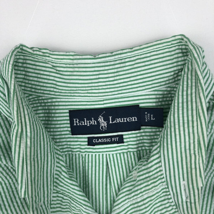 Ralph Lauren CLASSIC FIT Classic Fit Seersucker Short Sleeve Button Down Striped Shirt Men's L cotton green type Vintage Second Hand
