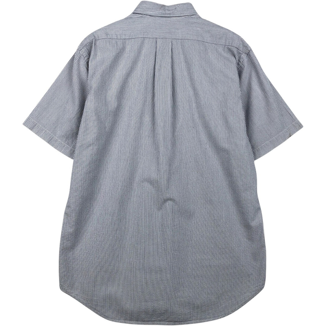 Ralph Lauren Seersucker Short Sleeve Button-Down Striped Shirt, Men's Size L cotton navy blue type Vintage Second Hand
