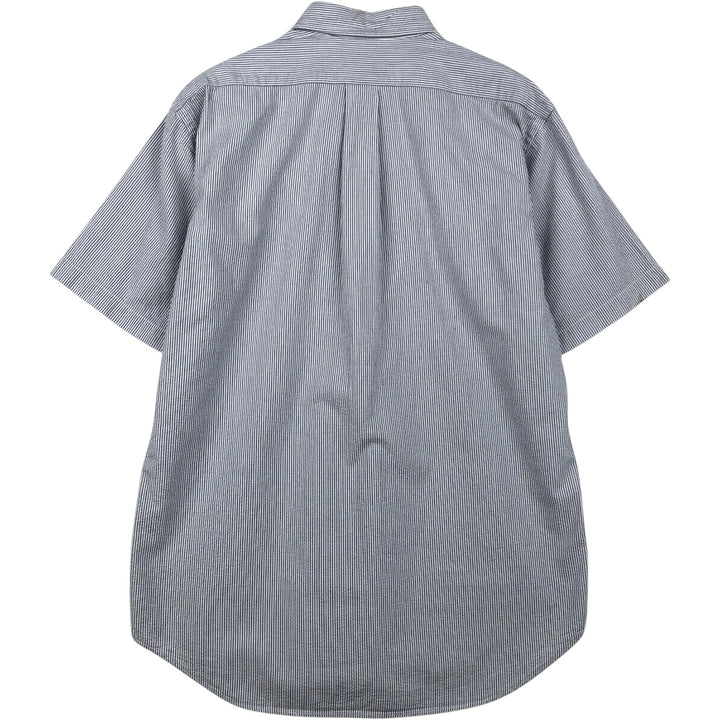 Ralph Lauren Seersucker Short Sleeve Button-Down Striped Shirt, Men's Size L cotton navy blue type Vintage Second Hand