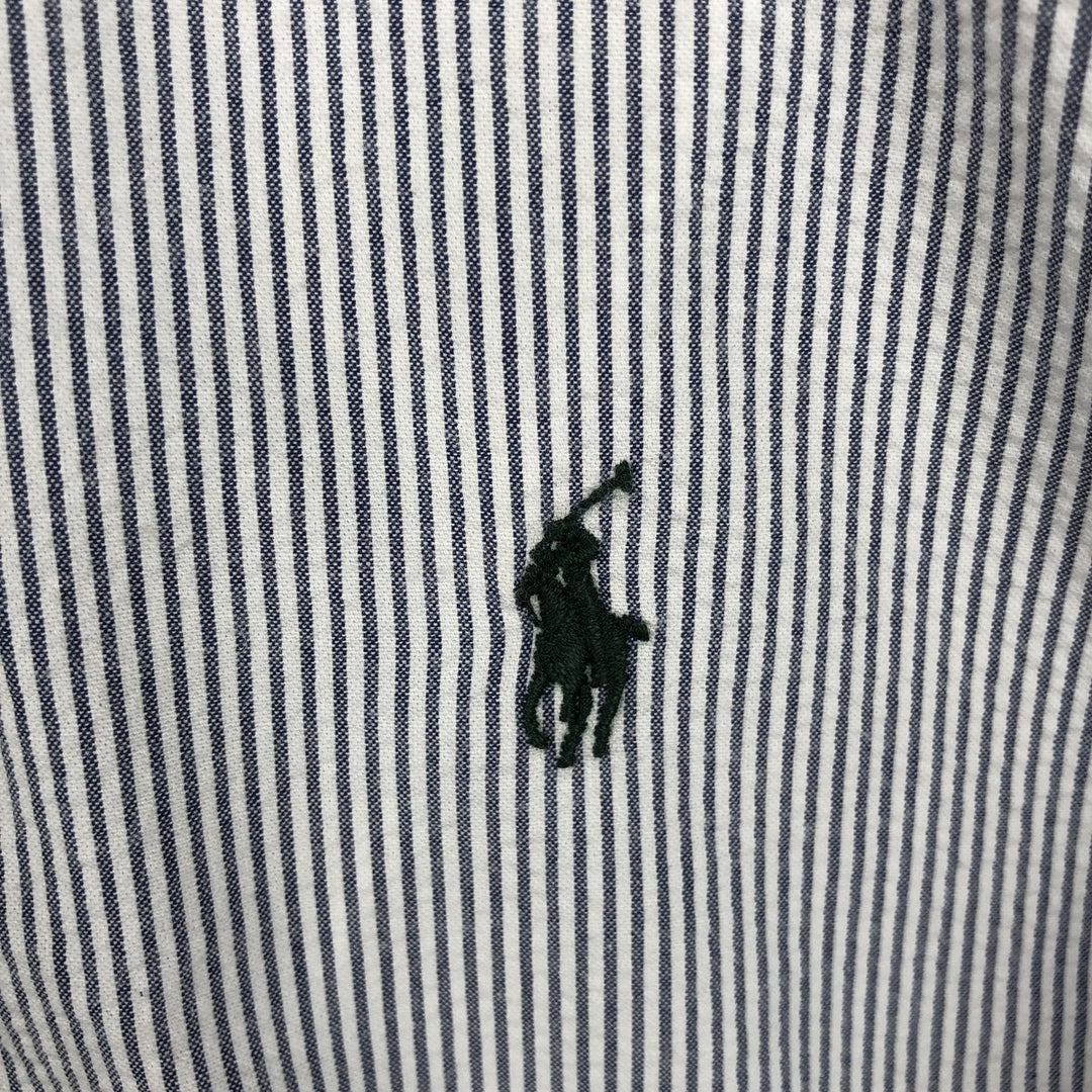 Ralph Lauren Seersucker Short Sleeve Button-Down Striped Shirt, Men's Size L cotton navy blue type Vintage Second Hand