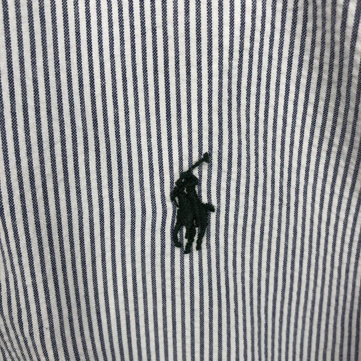 Ralph Lauren Seersucker Short Sleeve Button-Down Striped Shirt, Men's Size L cotton navy blue type Vintage Second Hand