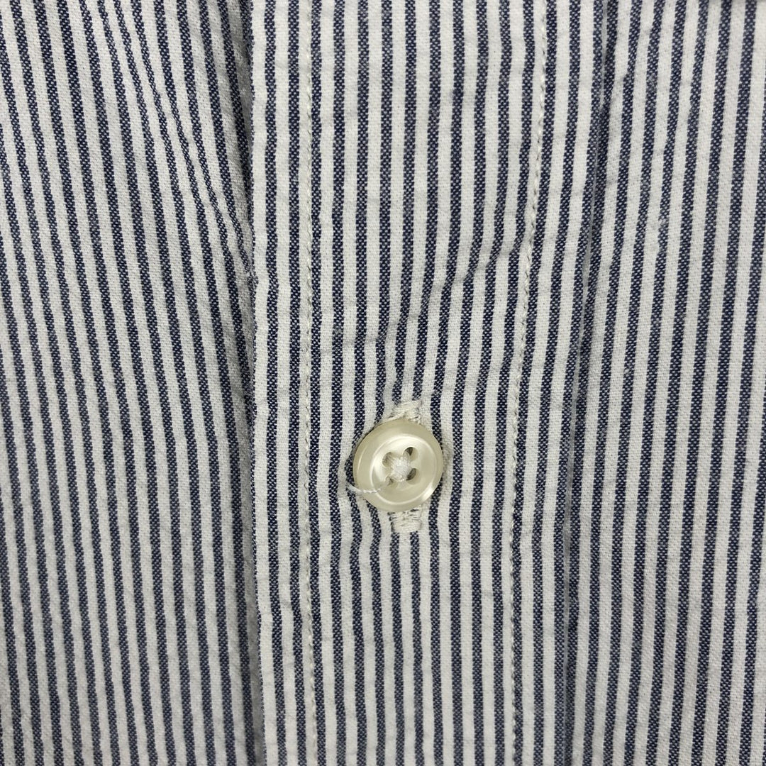 Ralph Lauren Seersucker Short Sleeve Button-Down Striped Shirt, Men's Size L cotton navy blue type Vintage Second Hand