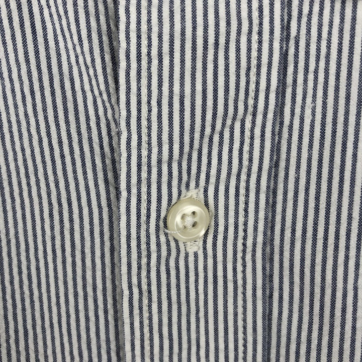 Ralph Lauren Seersucker Short Sleeve Button-Down Striped Shirt, Men's Size L cotton navy blue type Vintage Second Hand