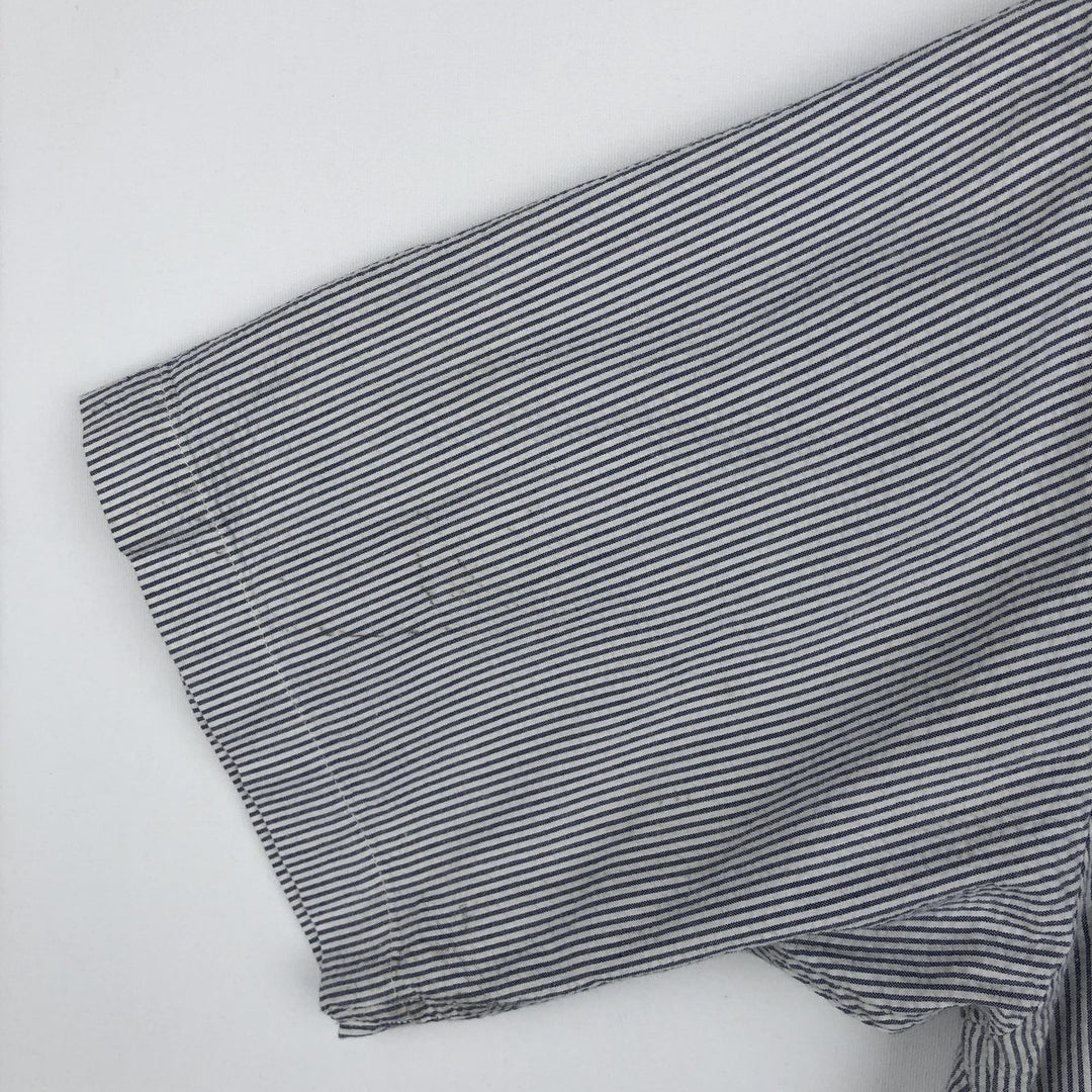 Ralph Lauren Seersucker Short Sleeve Button-Down Striped Shirt, Men's Size L cotton navy blue type Vintage Second Hand