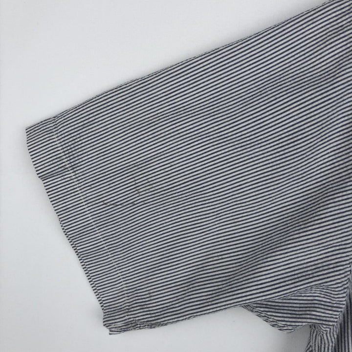 Ralph Lauren Seersucker Short Sleeve Button-Down Striped Shirt, Men's Size L cotton navy blue type Vintage Second Hand