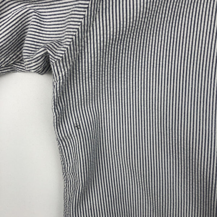 Ralph Lauren Seersucker Short Sleeve Button-Down Striped Shirt, Men's Size L cotton navy blue type Vintage Second Hand