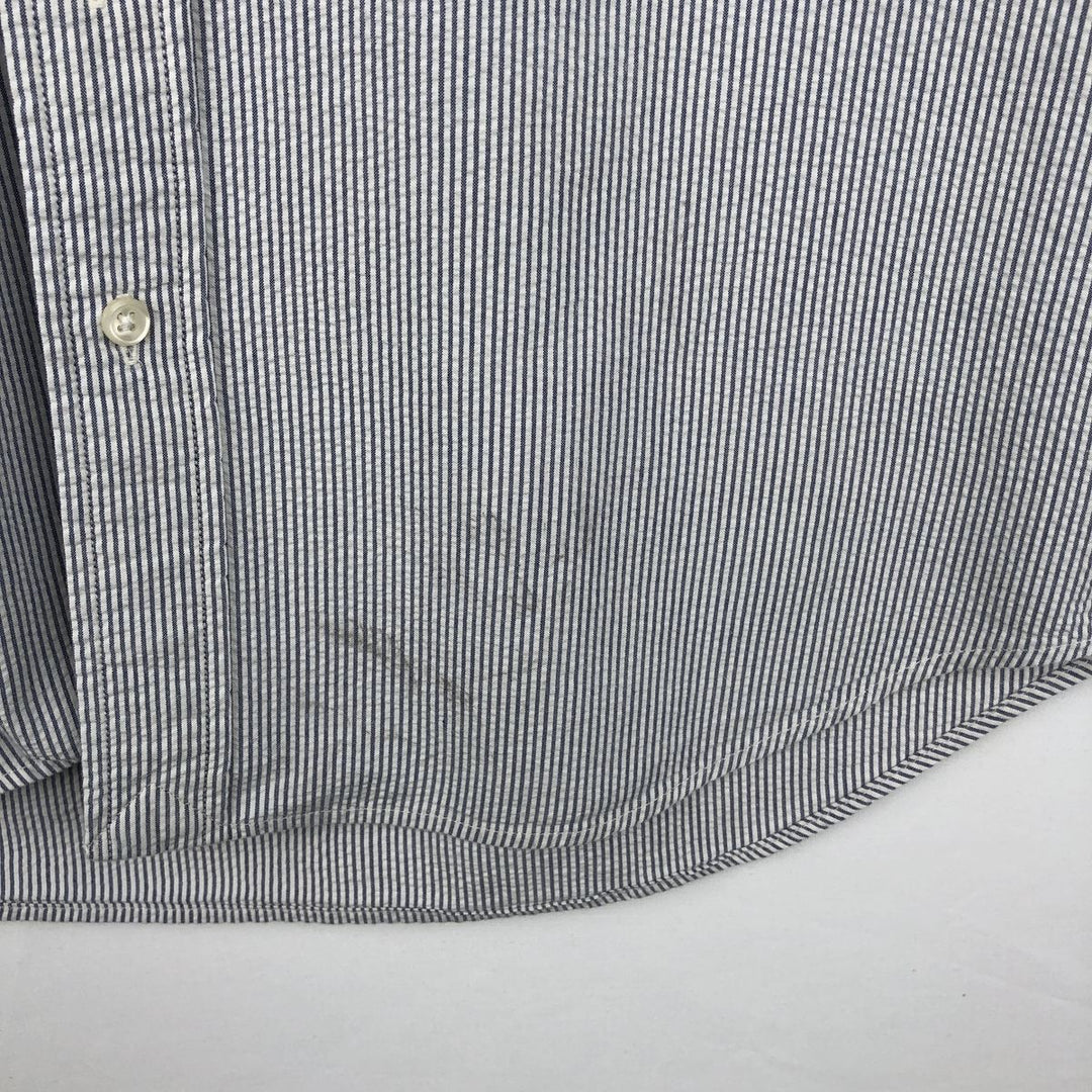 Ralph Lauren Seersucker Short Sleeve Button-Down Striped Shirt, Men's Size L cotton navy blue type Vintage Second Hand