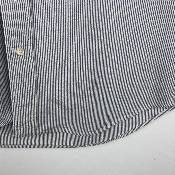 Ralph Lauren Seersucker Short Sleeve Button-Down Striped Shirt, Men's Size L cotton navy blue type Vintage Second Hand