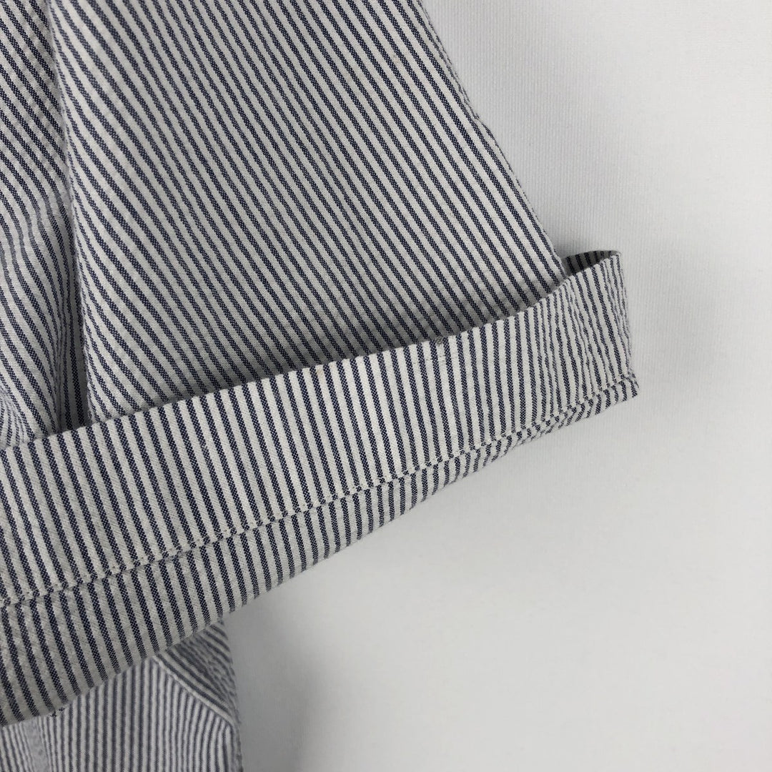 Ralph Lauren Seersucker Short Sleeve Button-Down Striped Shirt, Men's Size L cotton navy blue type Vintage Second Hand