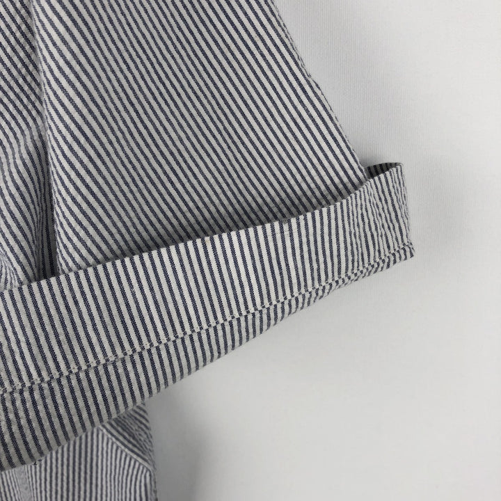 Ralph Lauren Seersucker Short Sleeve Button-Down Striped Shirt, Men's Size L cotton navy blue type Vintage Second Hand