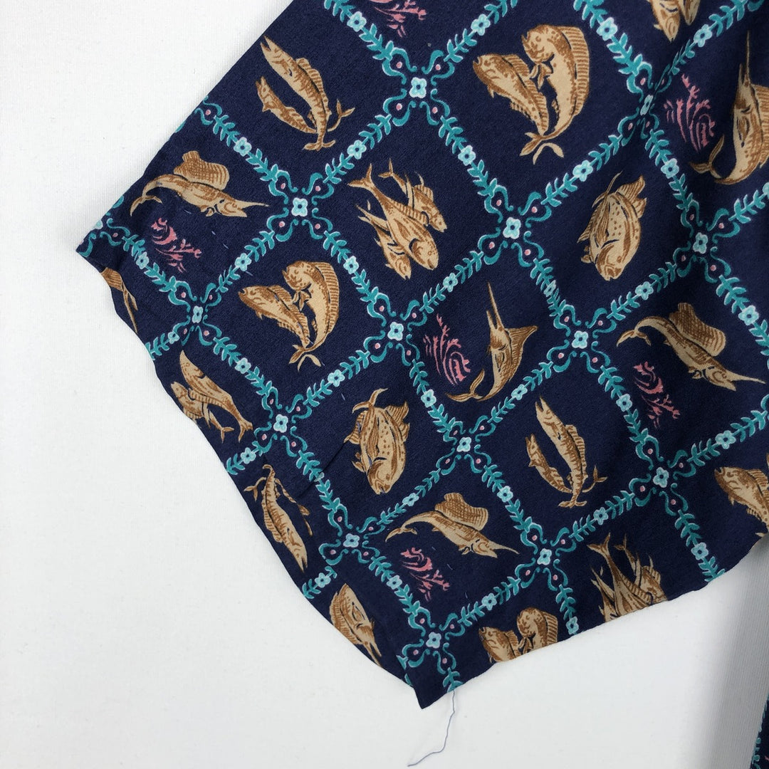 90'S Reyn Spooner Commemorative Classics Fish Print Hawaiian Aloha Shirt, Boxy Shirt, Made in Hawaii, Men's Size L cotton navy blue type Vintage Second Hand