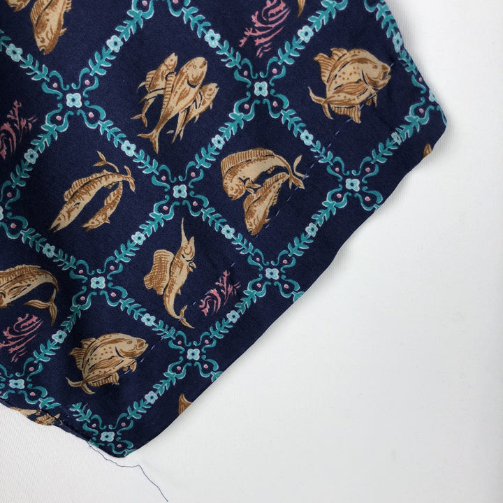 90'S Reyn Spooner Commemorative Classics Fish Print Hawaiian Aloha Shirt, Boxy Shirt, Made in Hawaii, Men's Size L cotton navy blue type Vintage Second Hand