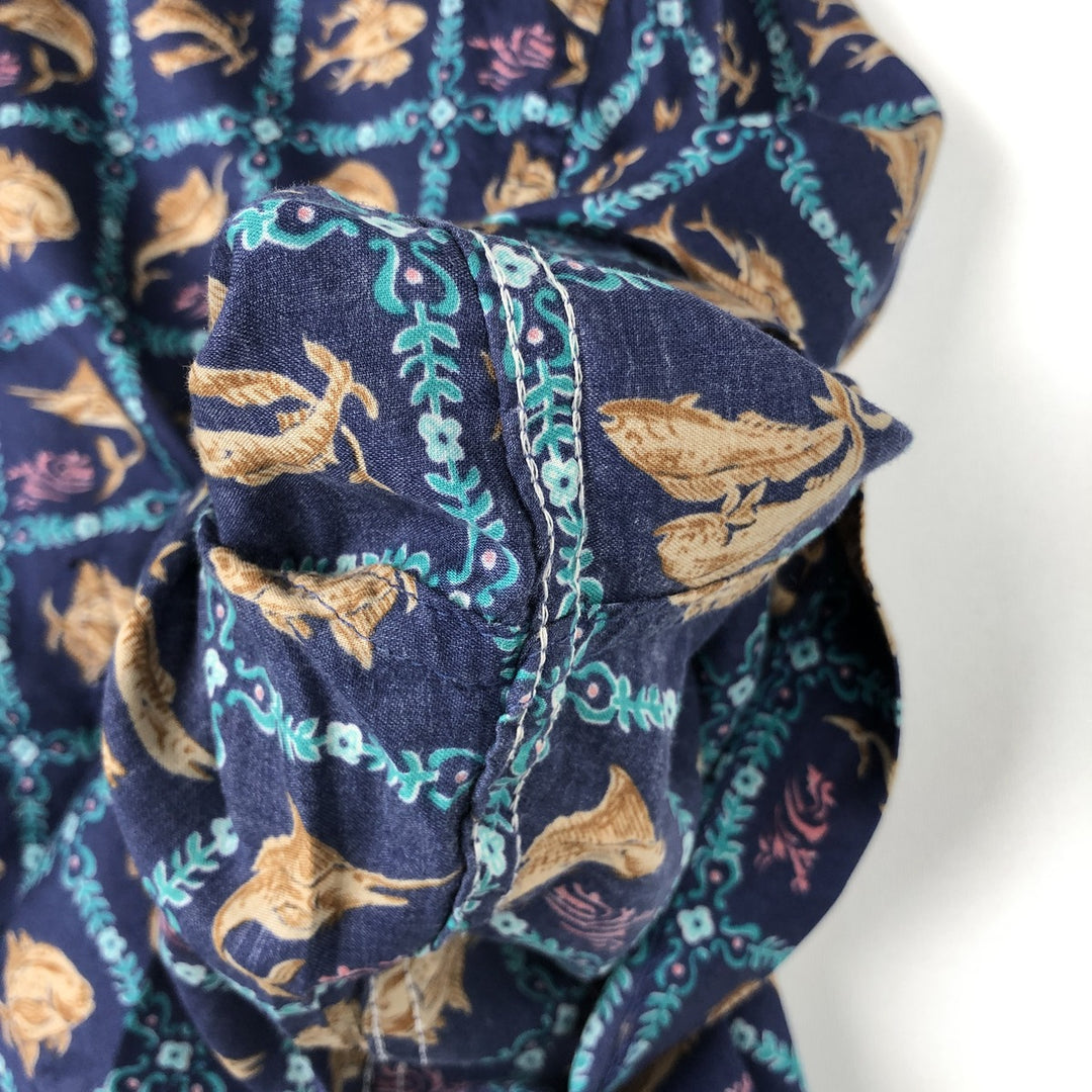 90'S Reyn Spooner Commemorative Classics Fish Print Hawaiian Aloha Shirt, Boxy Shirt, Made in Hawaii, Men's Size L cotton navy blue type Vintage Second Hand