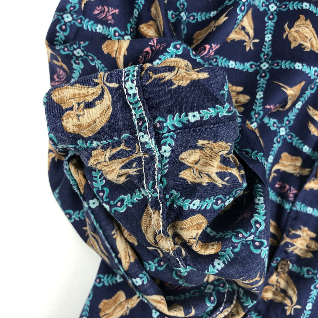 90'S Reyn Spooner Commemorative Classics Fish Print Hawaiian Aloha Shirt, Boxy Shirt, Made in Hawaii, Men's Size L cotton navy blue type Vintage Second Hand