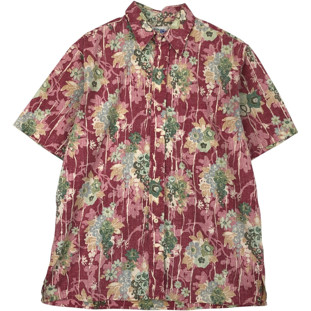 90'S Reyn Spooner Swimsuit Bikini Tag Botanical Pattern Hawaiian Aloha Shirt Box Shirt Made in Hawaii Men's Size M cotton burgundy type Vintage Second Hand