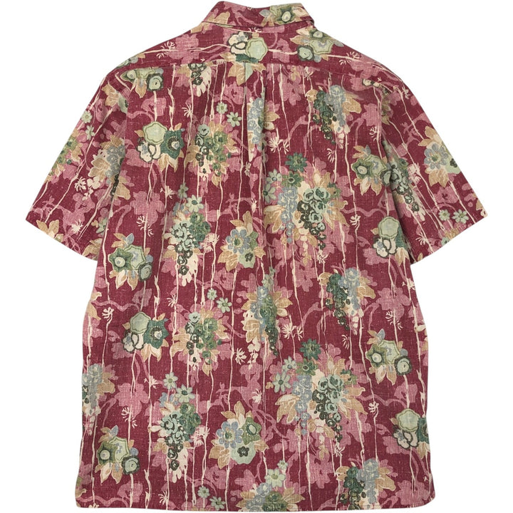 90'S Reyn Spooner Swimsuit Bikini Tag Botanical Pattern Hawaiian Aloha Shirt Box Shirt Made in Hawaii Men's Size M cotton burgundy type Vintage Second Hand
