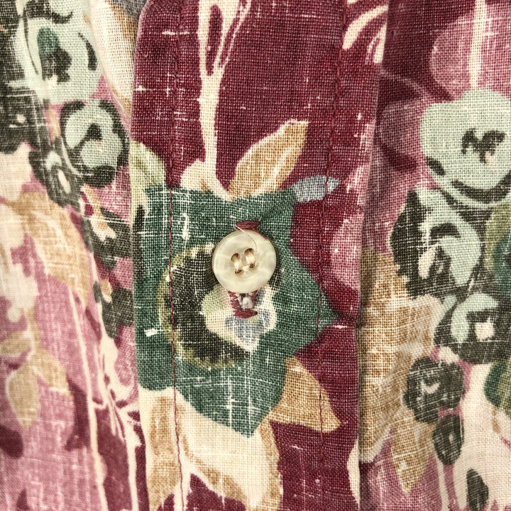90'S Reyn Spooner Swimsuit Bikini Tag Botanical Pattern Hawaiian Aloha Shirt Box Shirt Made in Hawaii Men's Size M cotton burgundy type Vintage Second Hand