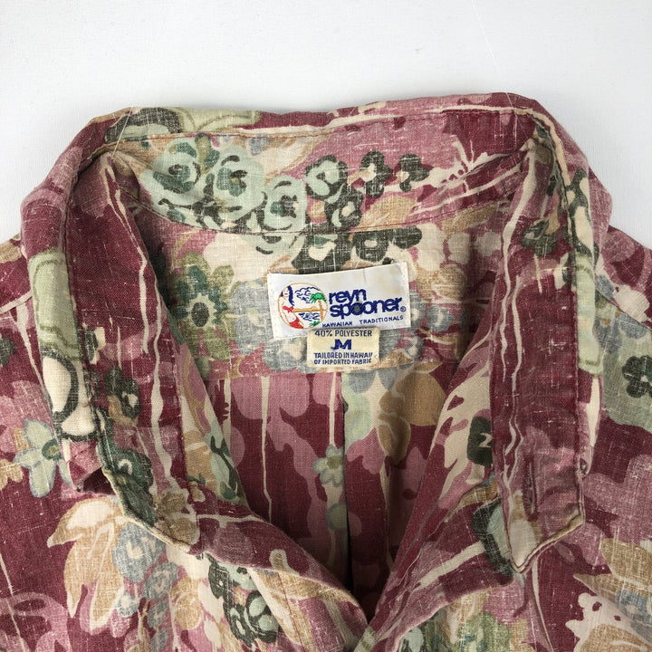 90'S Reyn Spooner Swimsuit Bikini Tag Botanical Pattern Hawaiian Aloha Shirt Box Shirt Made in Hawaii Men's Size M cotton burgundy type Vintage Second Hand