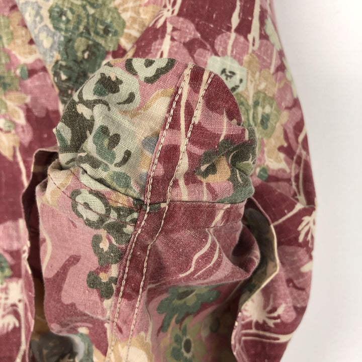 90'S Reyn Spooner Swimsuit Bikini Tag Botanical Pattern Hawaiian Aloha Shirt Box Shirt Made in Hawaii Men's Size M cotton burgundy type Vintage Second Hand