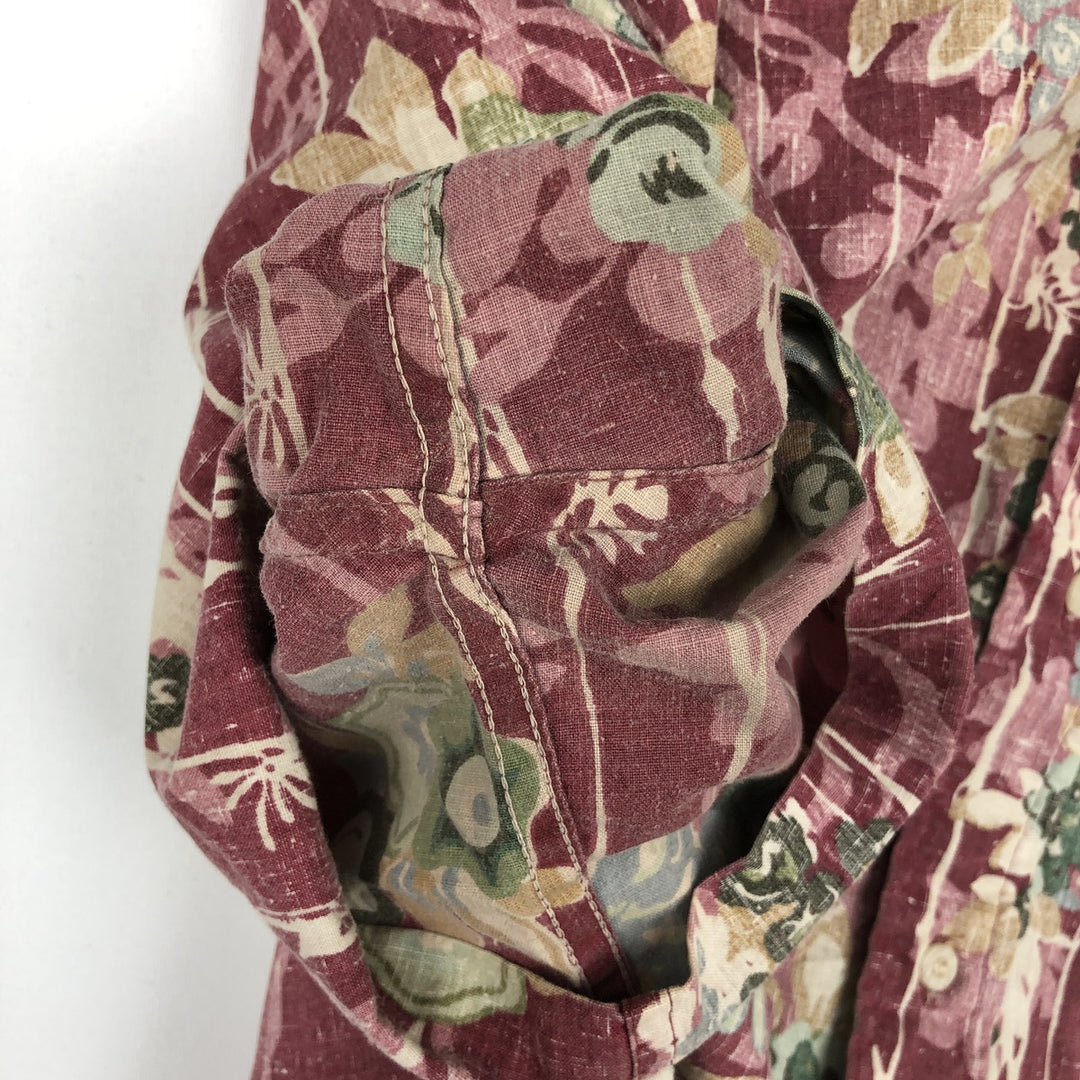 90'S Reyn Spooner Swimsuit Bikini Tag Botanical Pattern Hawaiian Aloha Shirt Box Shirt Made in Hawaii Men's Size M cotton burgundy type Vintage Second Hand
