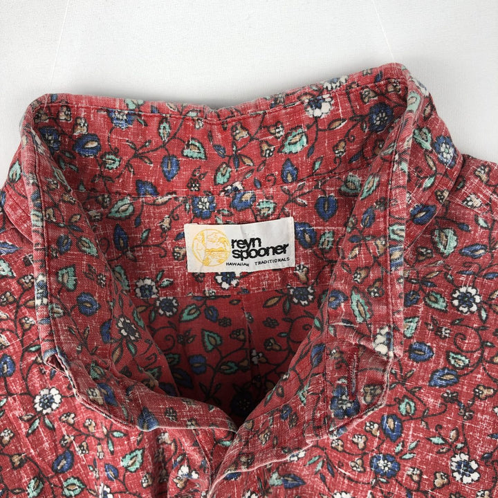 80'S Reyn Spooner Gold Tag Nude Tag Floral Button-Down Hawaiian Aloha Shirt Boxy Shirt Men's Size L (approx.) unclear red type Vintage Second Hand