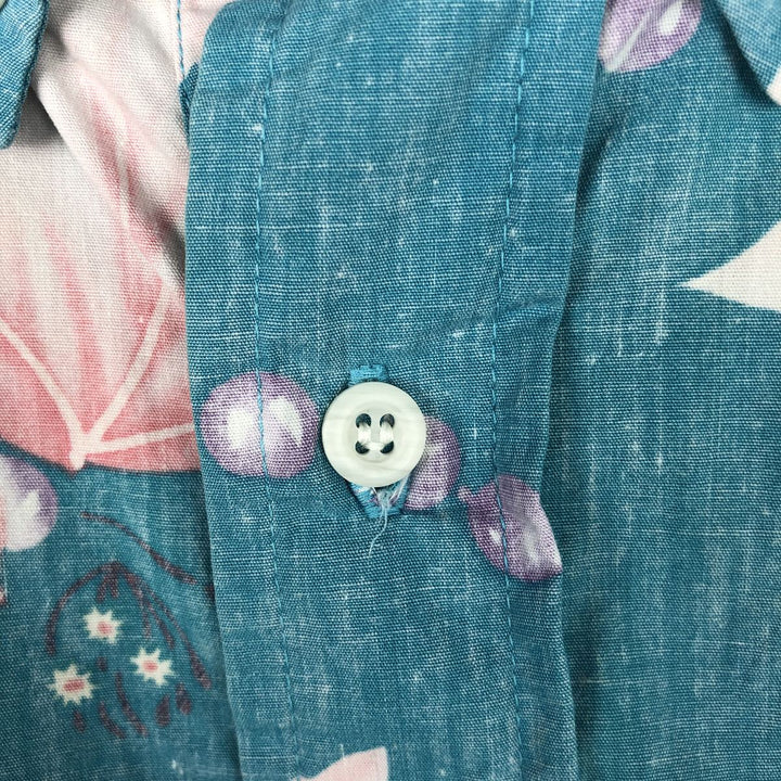 80'S Reyn Spooner nude tag all-over leaf pattern half-button button-down aloha shirt, boxy shirt, men's size XL equivalent. cotton Blue type light blue Vintage Second Hand