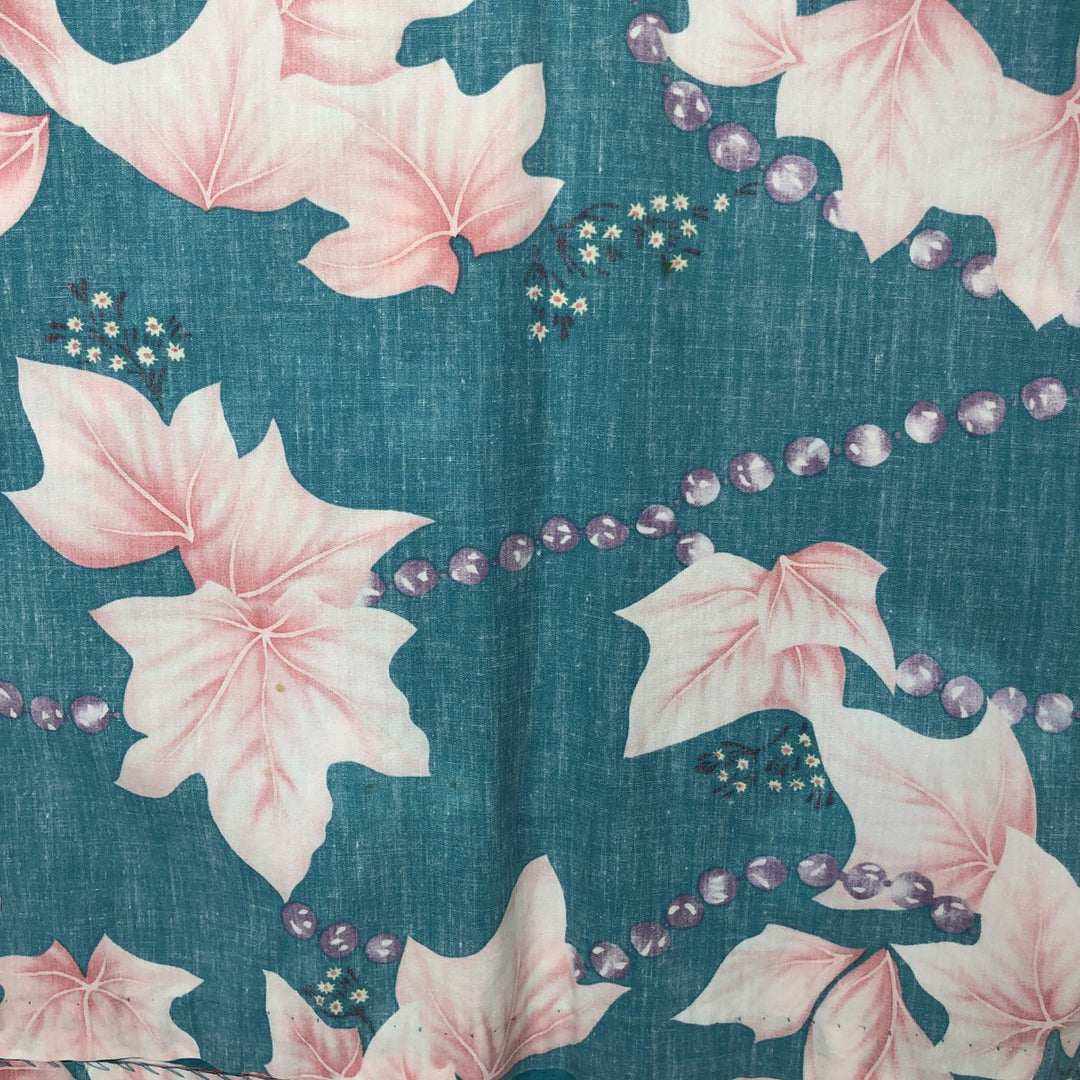 80'S Reyn Spooner nude tag all-over leaf pattern half-button button-down aloha shirt, boxy shirt, men's size XL equivalent. cotton Blue type light blue Vintage Second Hand