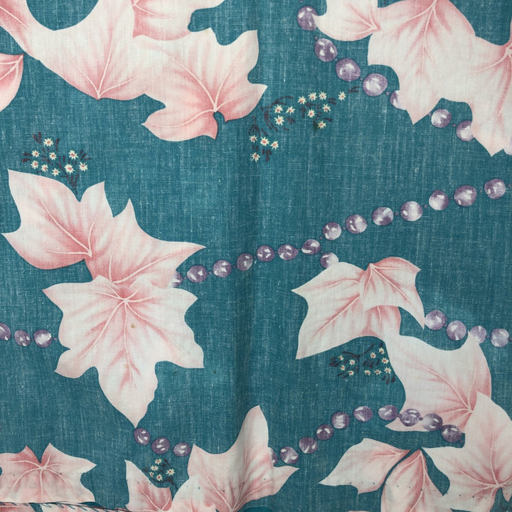 80'S Reyn Spooner nude tag all-over leaf pattern half-button button-down aloha shirt, boxy shirt, men's size XL equivalent. cotton Blue type light blue Vintage Second Hand