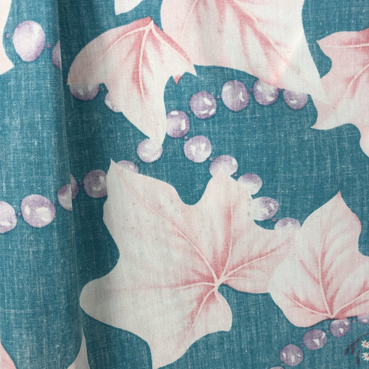 80'S Reyn Spooner nude tag all-over leaf pattern half-button button-down aloha shirt, boxy shirt, men's size XL equivalent. cotton Blue type light blue Vintage Second Hand