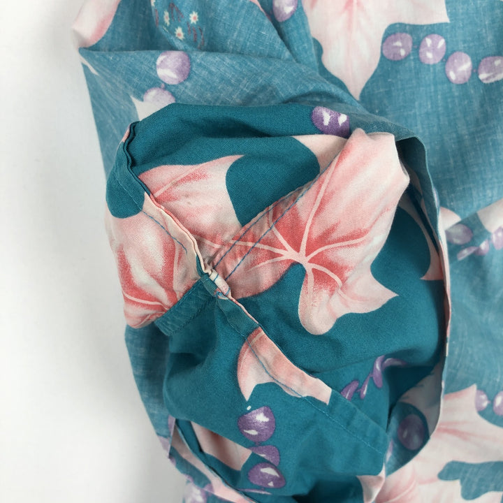 80'S Reyn Spooner nude tag all-over leaf pattern half-button button-down aloha shirt, boxy shirt, men's size XL equivalent. cotton Blue type light blue Vintage Second Hand