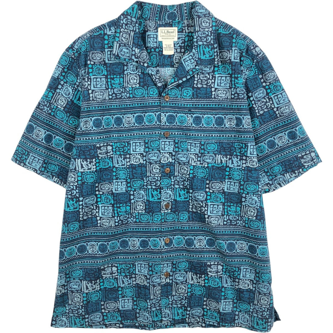 90s-00'S L.L.Bean Traditional Fit All-Over Print Open Collar Hawaiian Aloha Shirt, Boxy Shirt, Men's Size M (approx.) cotton blue type Vintage Second Hand