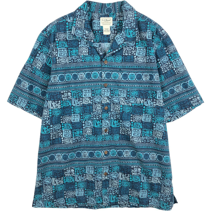 90s-00'S L.L.Bean Traditional Fit All-Over Print Open Collar Hawaiian Aloha Shirt, Boxy Shirt, Men's Size M (approx.) cotton blue type Vintage Second Hand