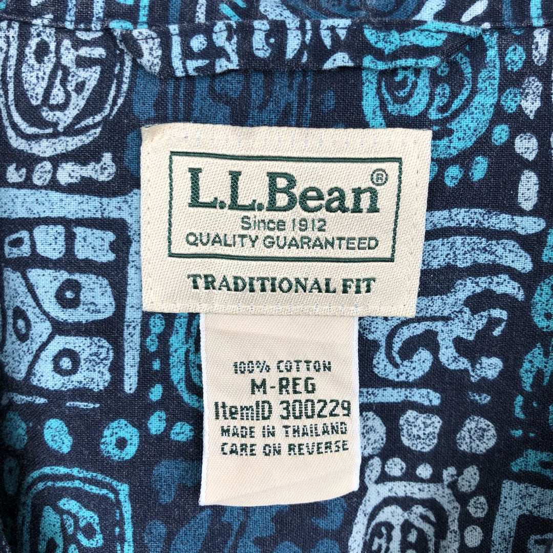 90s-00'S L.L.Bean Traditional Fit All-Over Print Open Collar Hawaiian Aloha Shirt, Boxy Shirt, Men's Size M (approx.) cotton blue type Vintage Second Hand