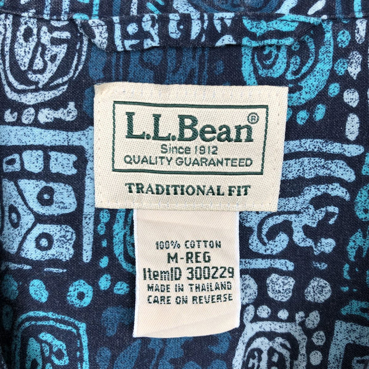 90s-00'S L.L.Bean Traditional Fit All-Over Print Open Collar Hawaiian Aloha Shirt, Boxy Shirt, Men's Size M (approx.) cotton blue type Vintage Second Hand