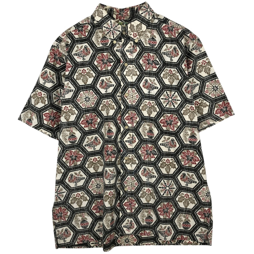 Reyn Spooner MELE KALIKIMAKA Christmas Limited Edition All-Over Print Button-Down Aloha Shirt, Boxy Shirt, Men's Size L (approx.) cotton black type Vintage Second Hand