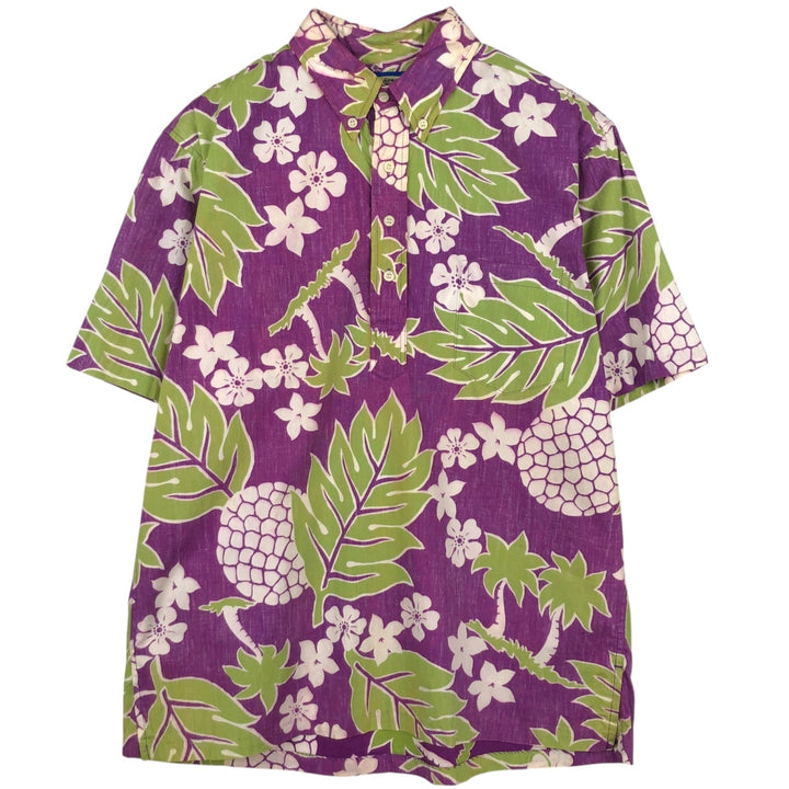 Reyn Spooner Phil Edwards Botanical Pattern Half-Button Button-Down Aloha Shirt, Boxy Shirt, Men's Size M (approx.) cotton purple type Vintage Second Hand