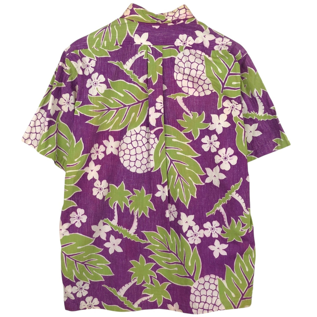 Reyn Spooner Phil Edwards Botanical Pattern Half-Button Button-Down Aloha Shirt, Boxy Shirt, Men's Size M (approx.) cotton purple type Vintage Second Hand