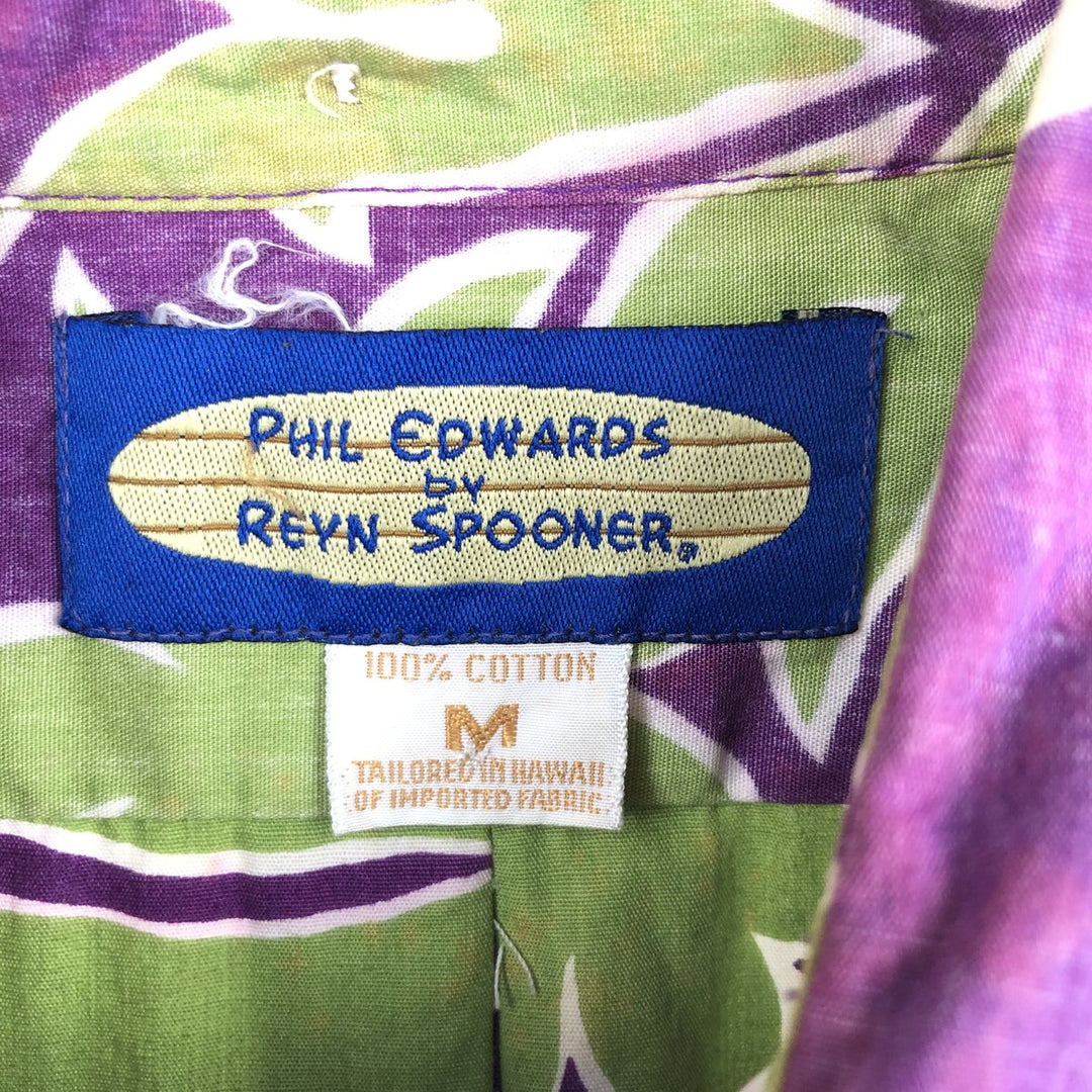 Reyn Spooner Phil Edwards Botanical Pattern Half-Button Button-Down Aloha Shirt, Boxy Shirt, Men's Size M (approx.) cotton purple type Vintage Second Hand