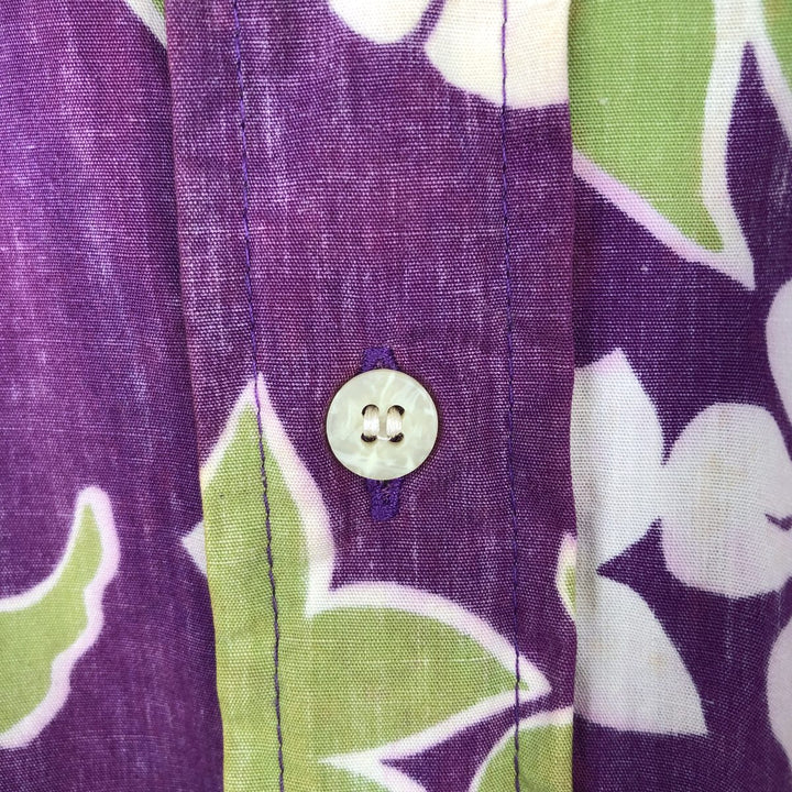 Reyn Spooner Phil Edwards Botanical Pattern Half-Button Button-Down Aloha Shirt, Boxy Shirt, Men's Size M (approx.) cotton purple type Vintage Second Hand