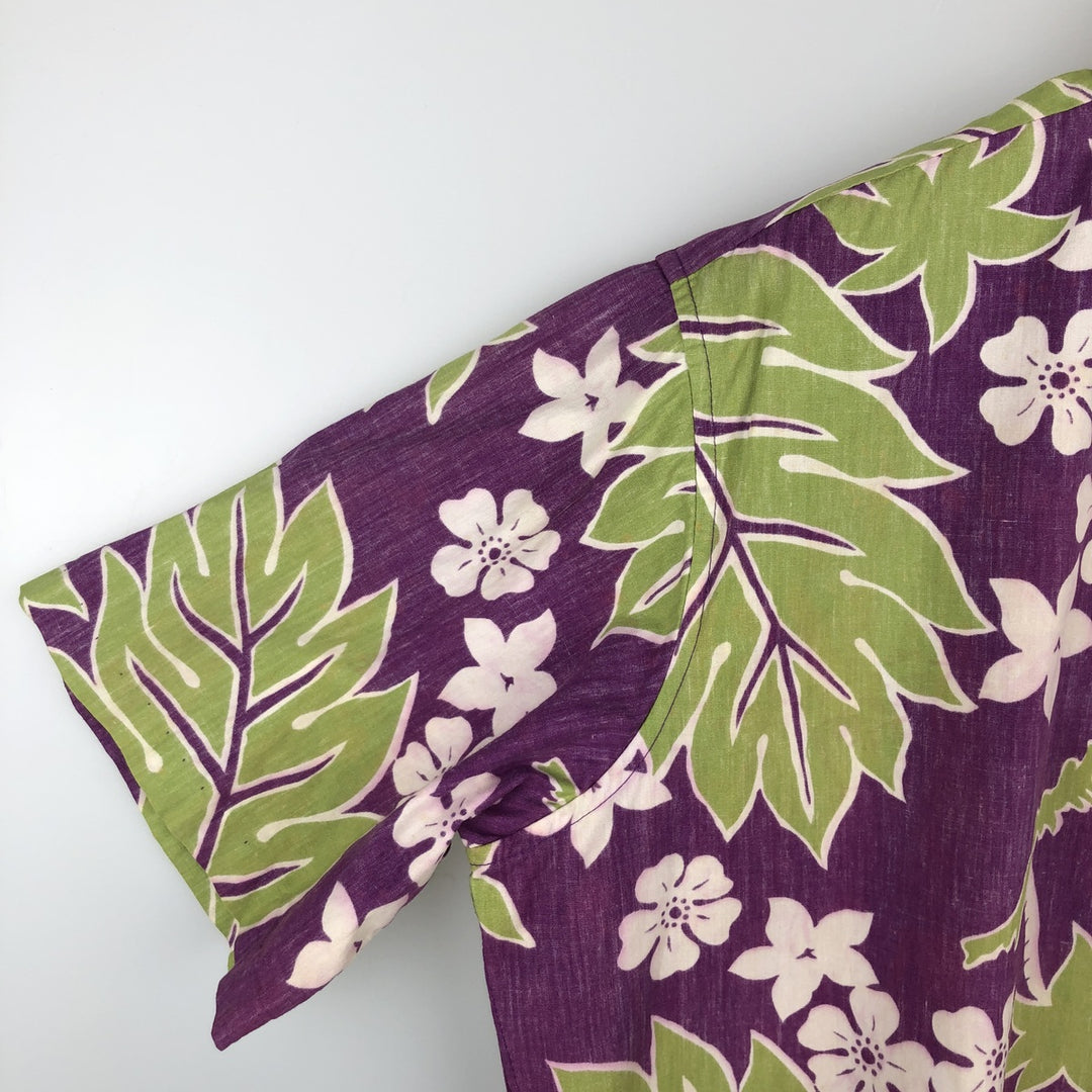 Reyn Spooner Phil Edwards Botanical Pattern Half-Button Button-Down Aloha Shirt, Boxy Shirt, Men's Size M (approx.) cotton purple type Vintage Second Hand