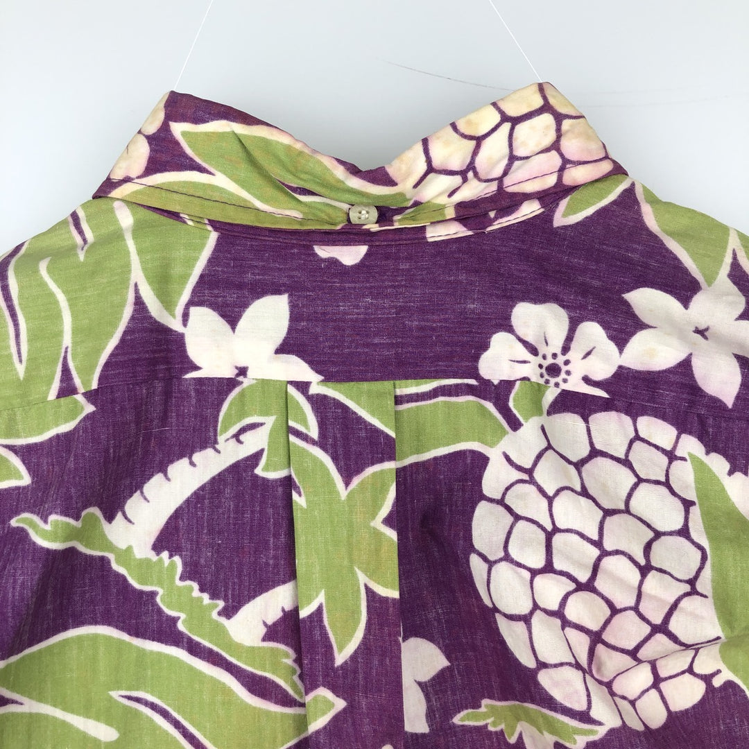 Reyn Spooner Phil Edwards Botanical Pattern Half-Button Button-Down Aloha Shirt, Boxy Shirt, Men's Size M (approx.) cotton purple type Vintage Second Hand