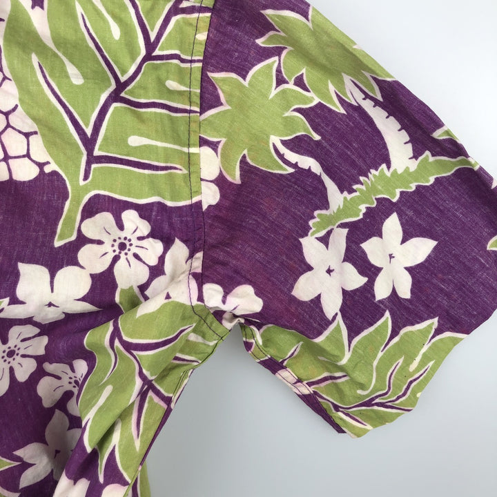 Reyn Spooner Phil Edwards Botanical Pattern Half-Button Button-Down Aloha Shirt, Boxy Shirt, Men's Size M (approx.) cotton purple type Vintage Second Hand