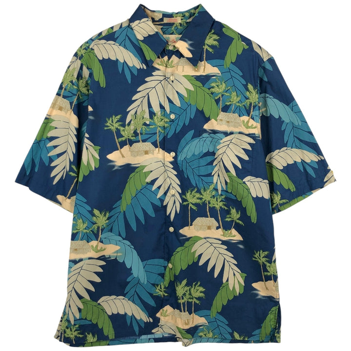 Reyn Spooner Hawaiian Aloha Shirt, Leaf Pattern, Boxy Fit, Men's Size M (approx.) cotton blue type Vintage Second Hand